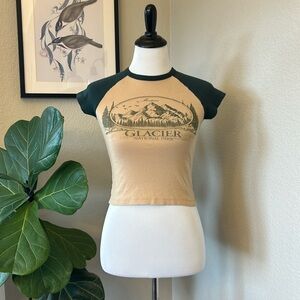 Urban Outfitters Tan and Black Glacier National Park Tee